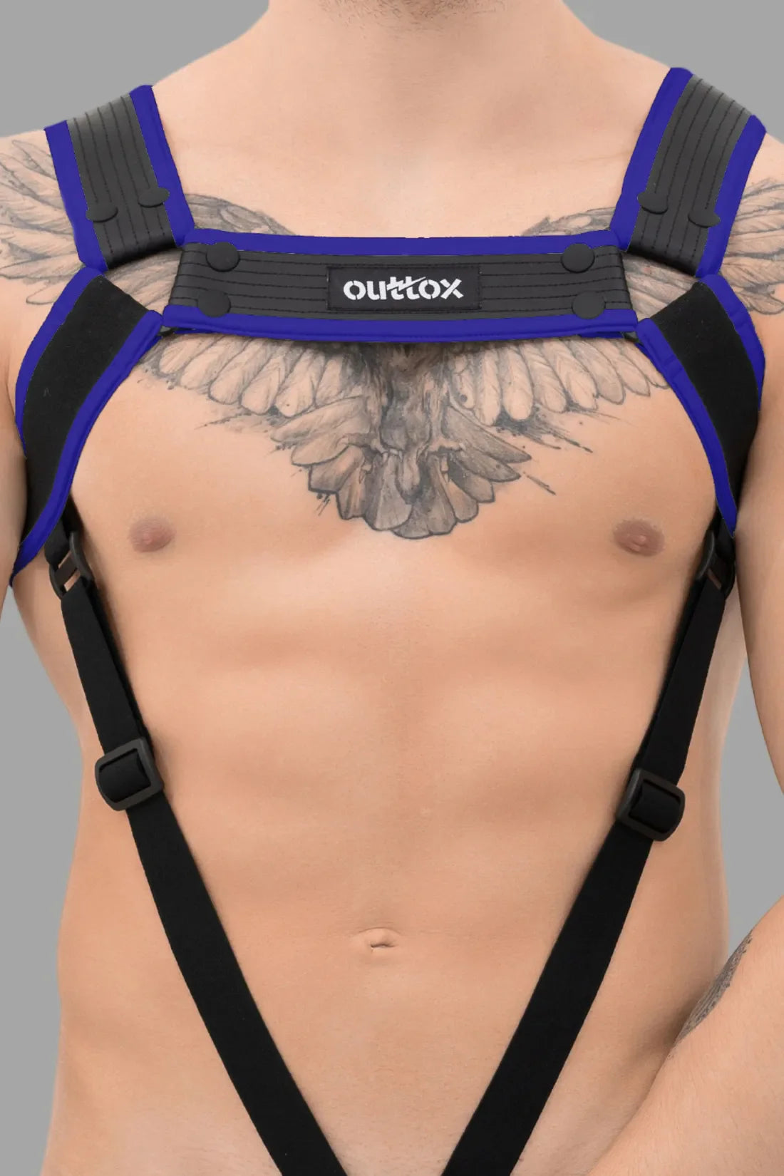 Outtox. Body Harness with Snaps. Black and Blue