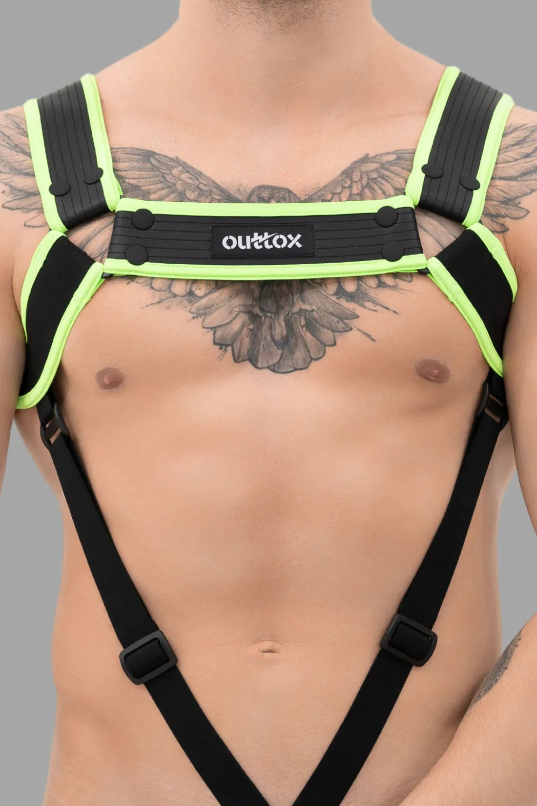 Outtox. Body Harness with Snaps. Black and Green 'Neon'