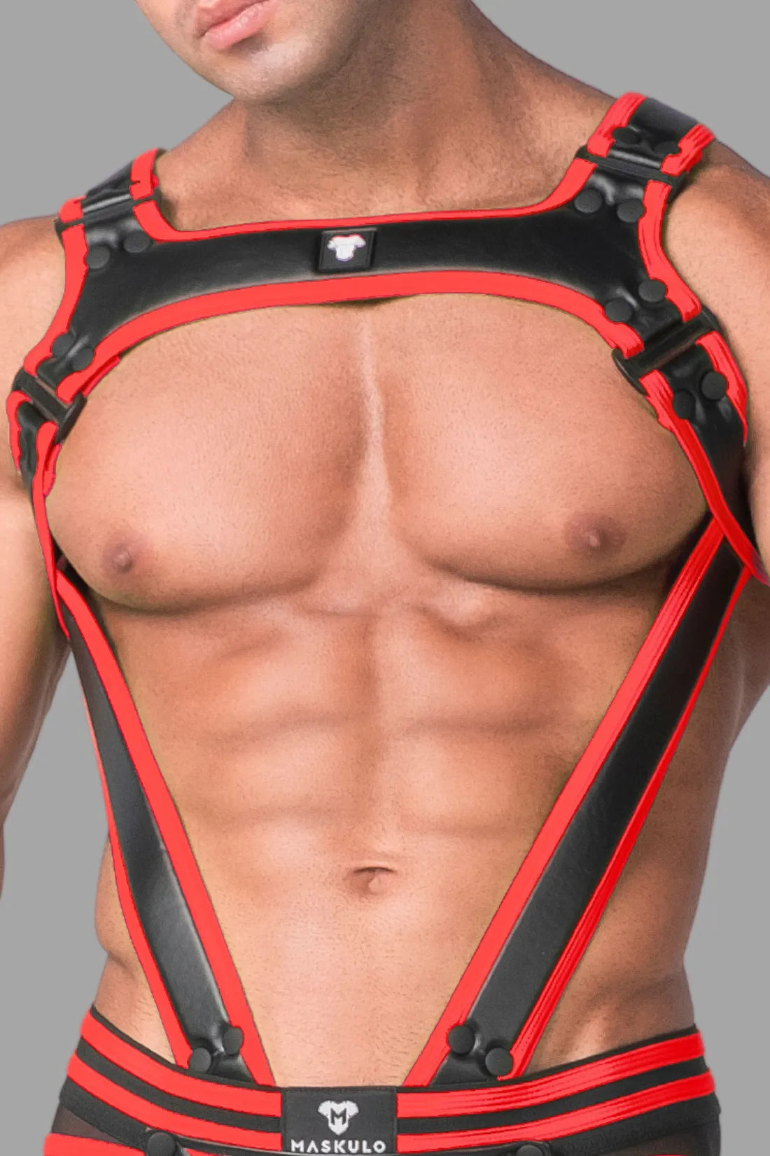 Youngero. Men's Body Harness. Black and Red