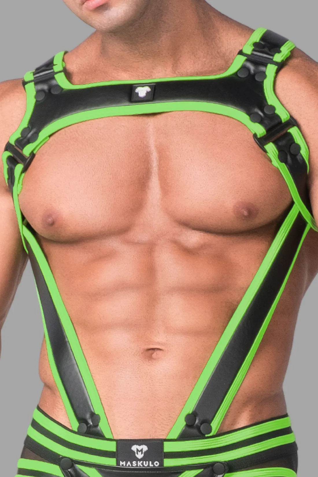 Youngero. Men's Body Harness. Black & Green 'Neon'