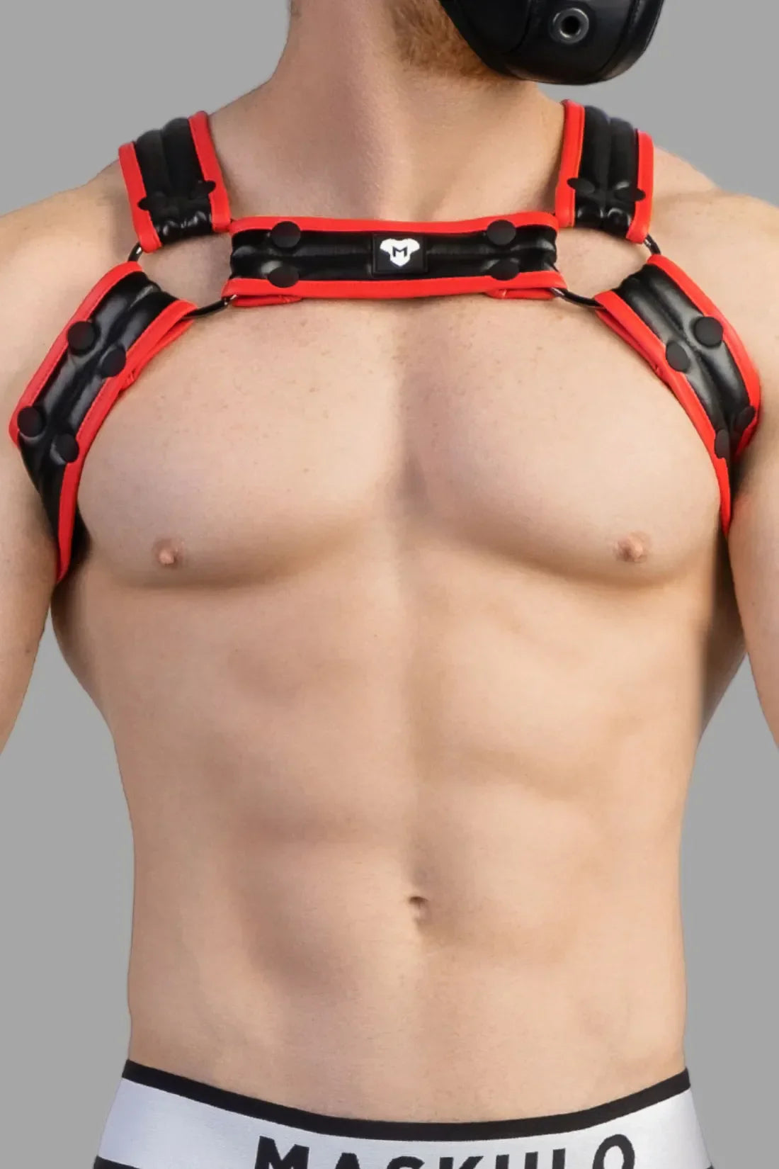 Armored Next. Men's Bulldog Harness. Red and Black