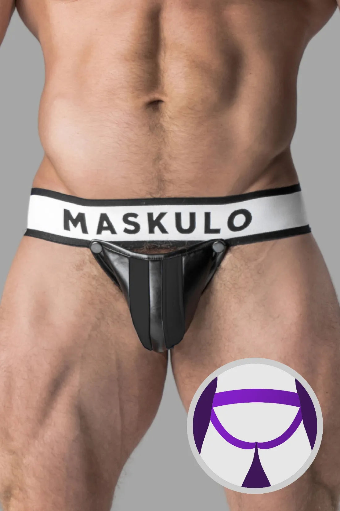 Armored. Men's Jock. Detachable Codpiece. Black and White