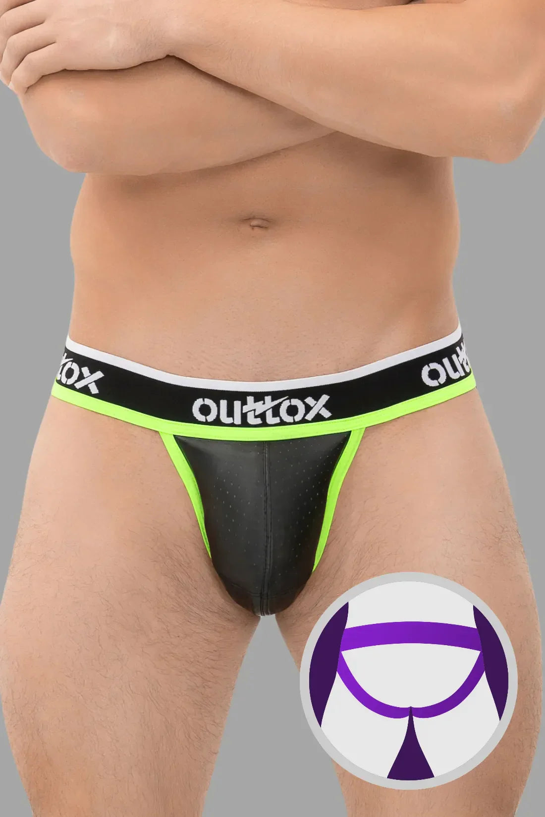 Outtox. Jock with Snap Codpiece. Black and Green Neon