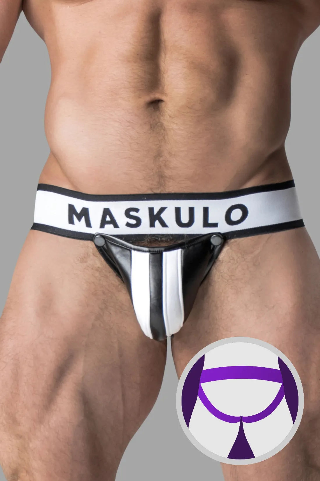 Armored. Men's Jock. Detachable Codpiece. White and Black