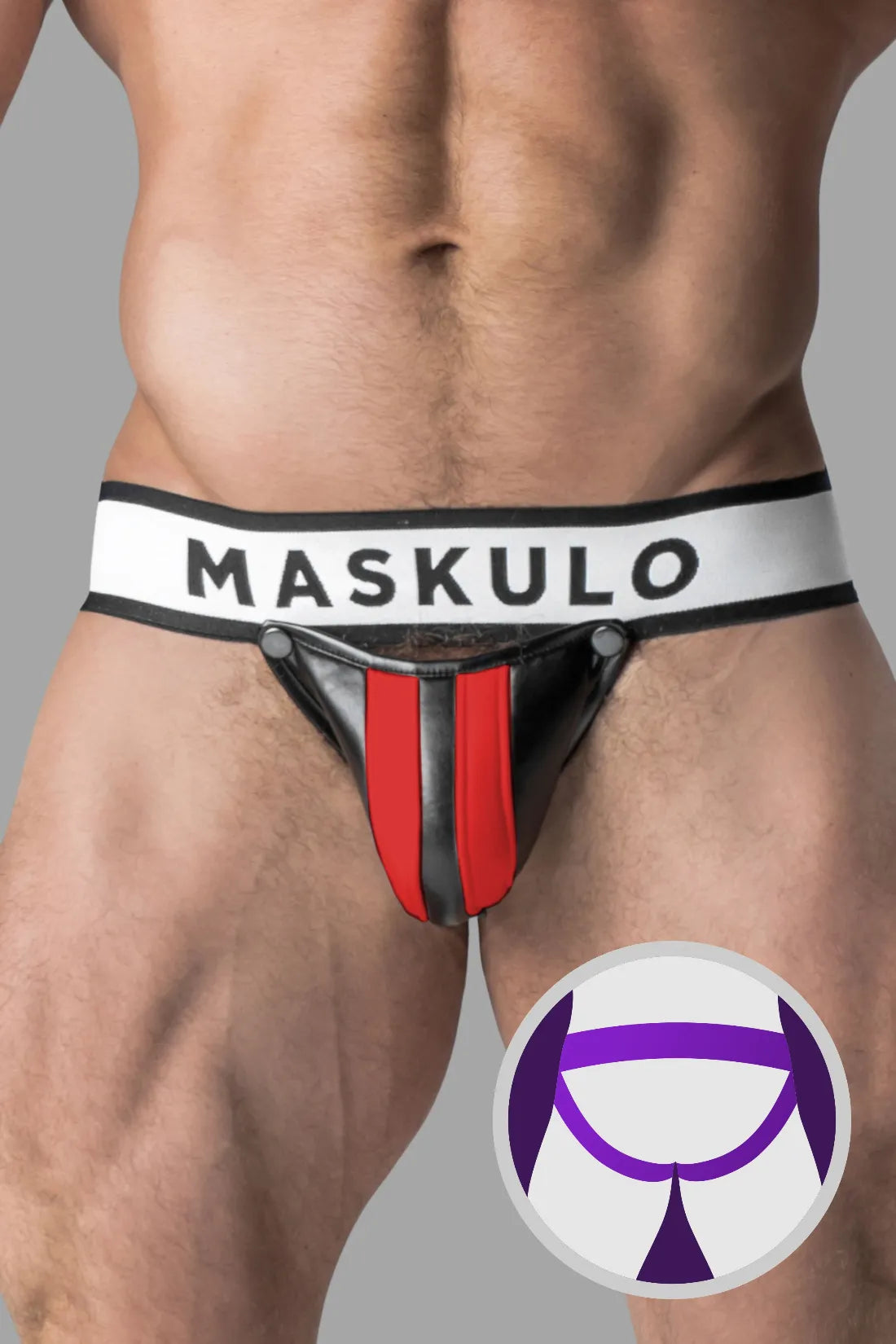 Armored. Men's Jock. Detachable Codpiece. Black and Red