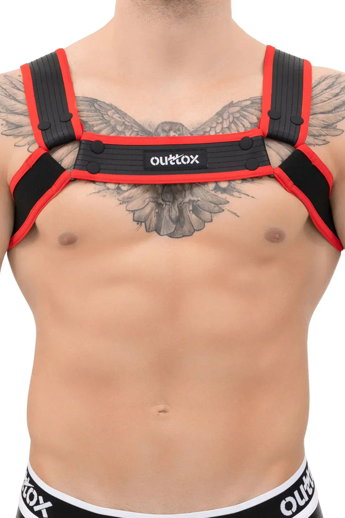 Outtox. Bulldog Harness with Snaps. Black & Red