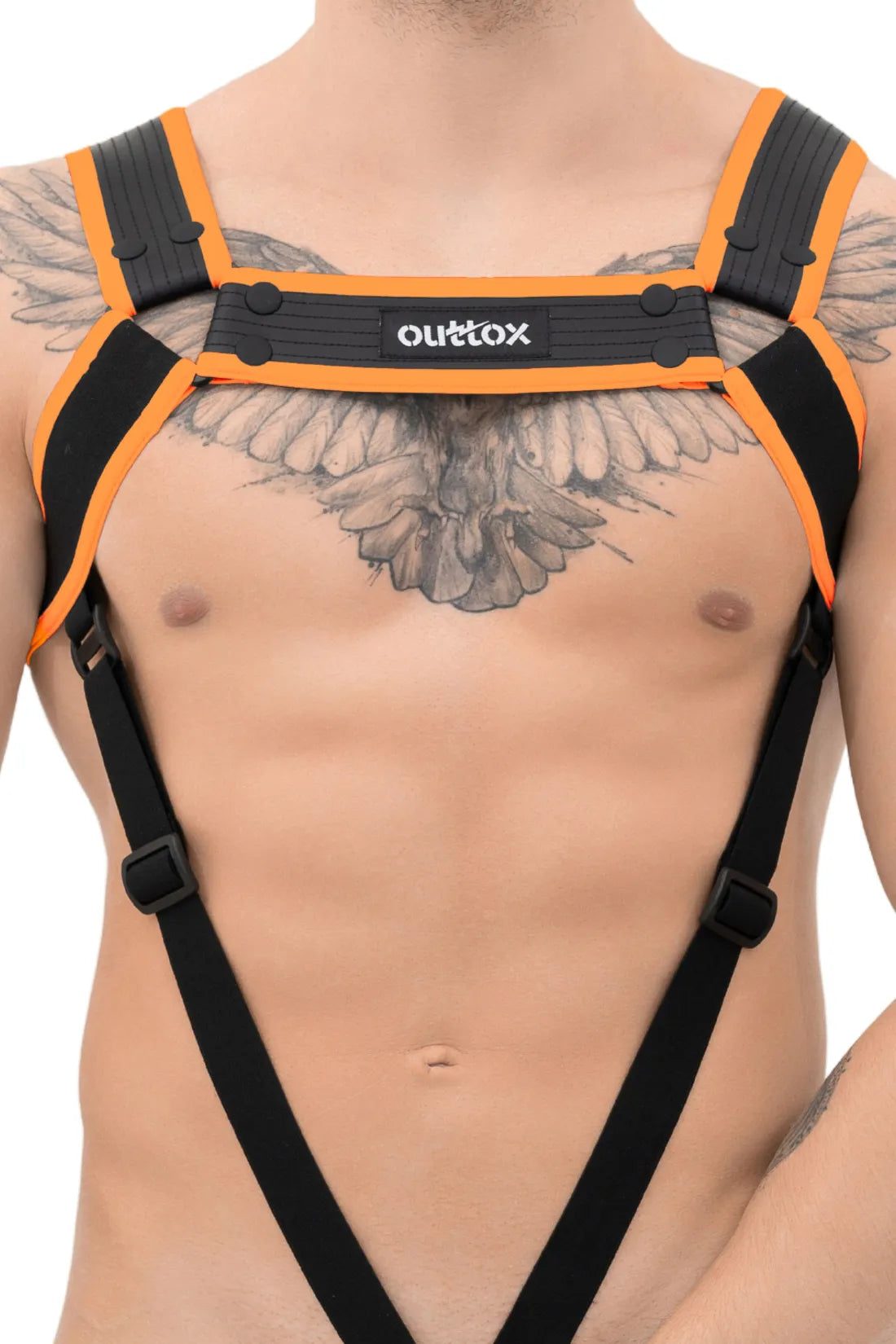 Outtox. Body Harness with Snaps. Black and Orange