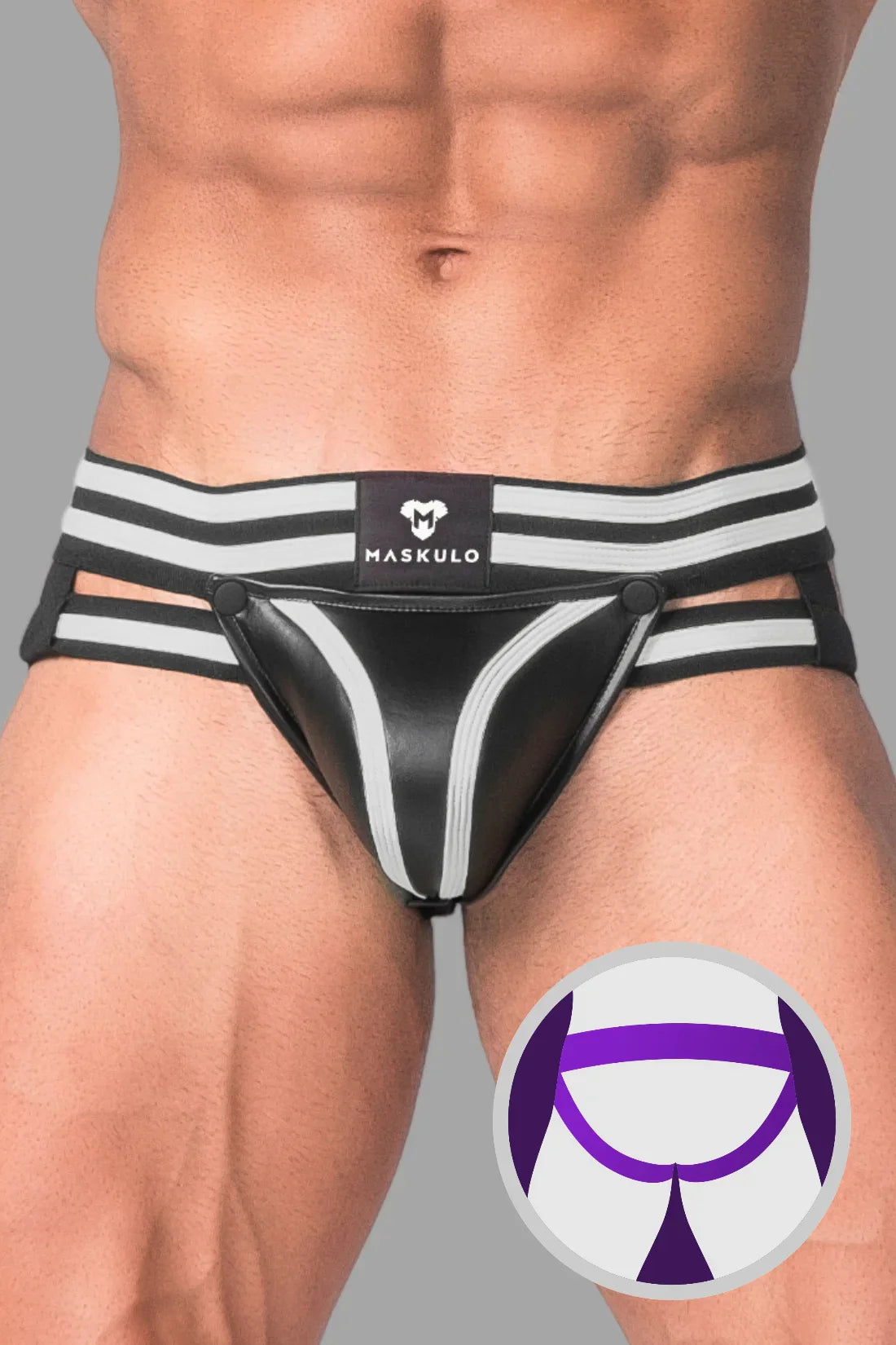 Men's Fetish Jock. Codpiece. Black and White 'Neon'