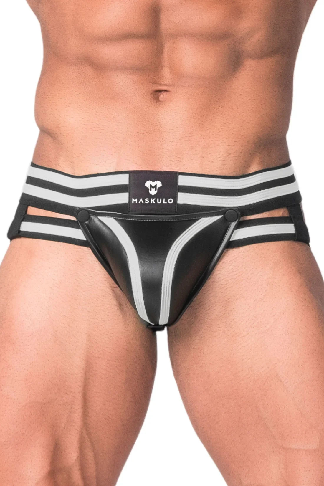 Men's Fetish Jock. Codpiece. Black and White 'Neon'