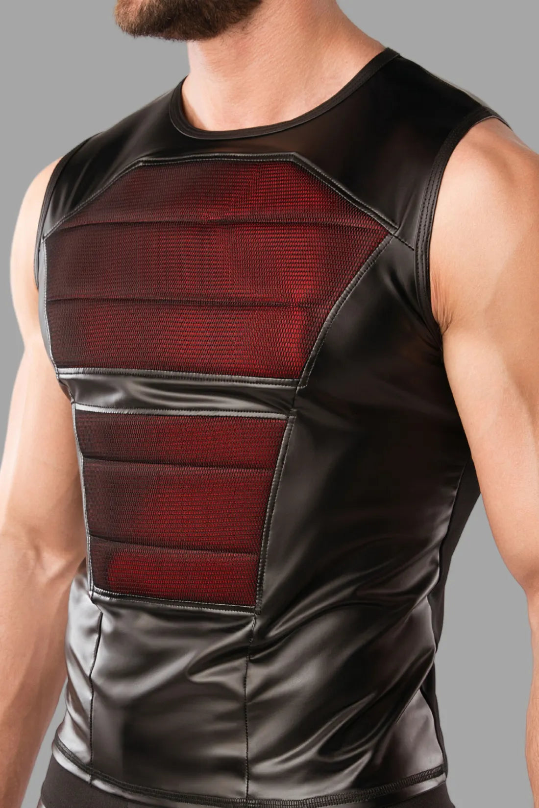 Armored. Color-Under. Men's Tank Top. Front Pads. Black and Red