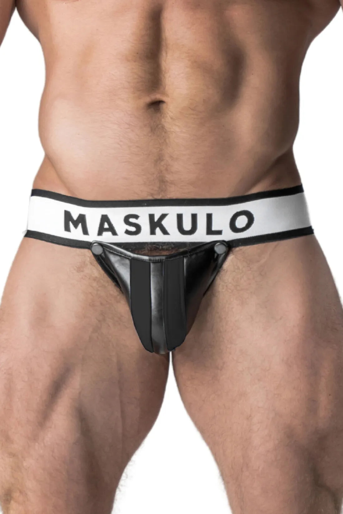 Armored. Men's Jock. Detachable Codpiece. Black and White