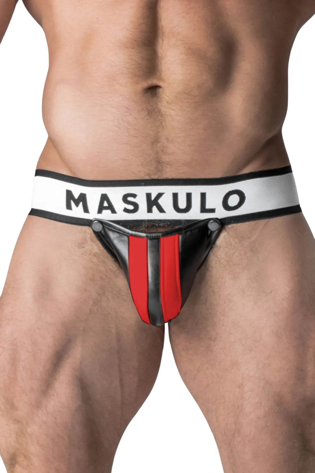 Armored. Men's Jock. Detachable Codpiece. Black and Red