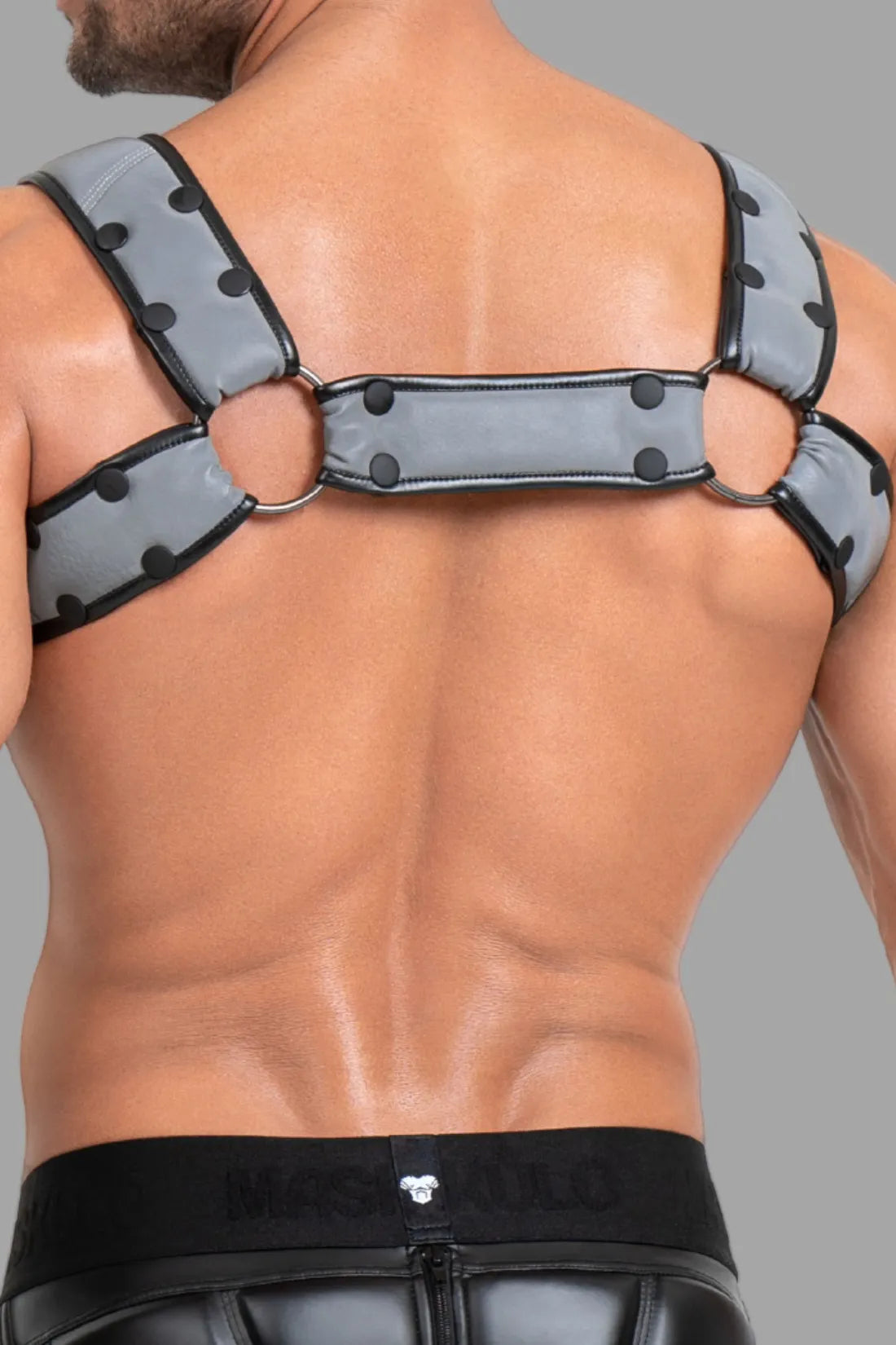 Body Harness with Push-up Effect. XXL size. Black and Grey Reflective Light