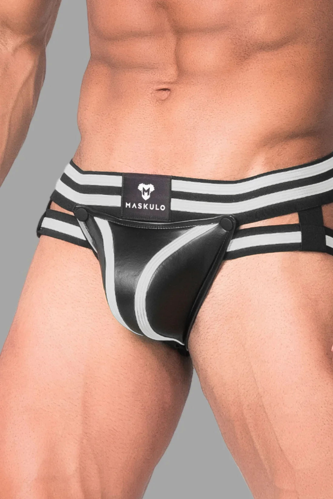 Men's Fetish Jock. Codpiece. Black and White 'Neon'