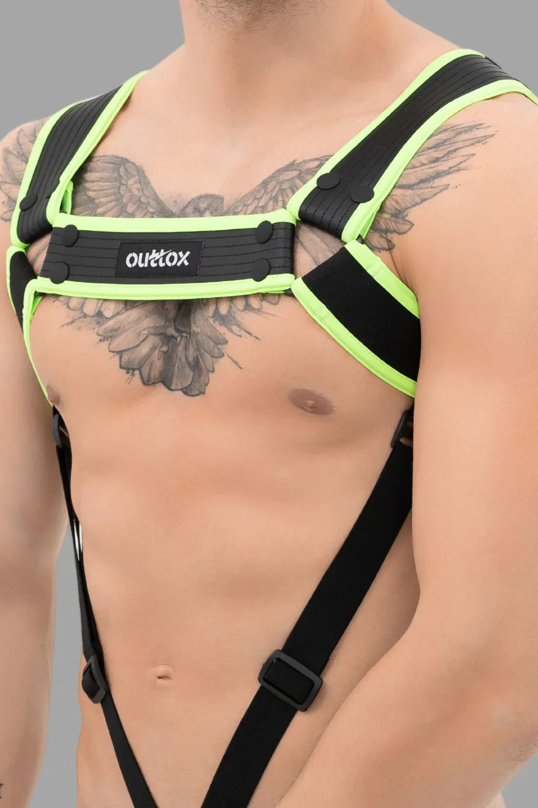 Outtox. Body Harness with Snaps. Black and Green 'Neon'