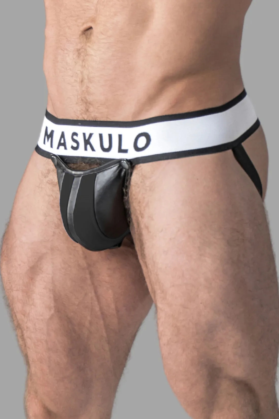 Armored. Men's Jock. Detachable Codpiece. Black and White