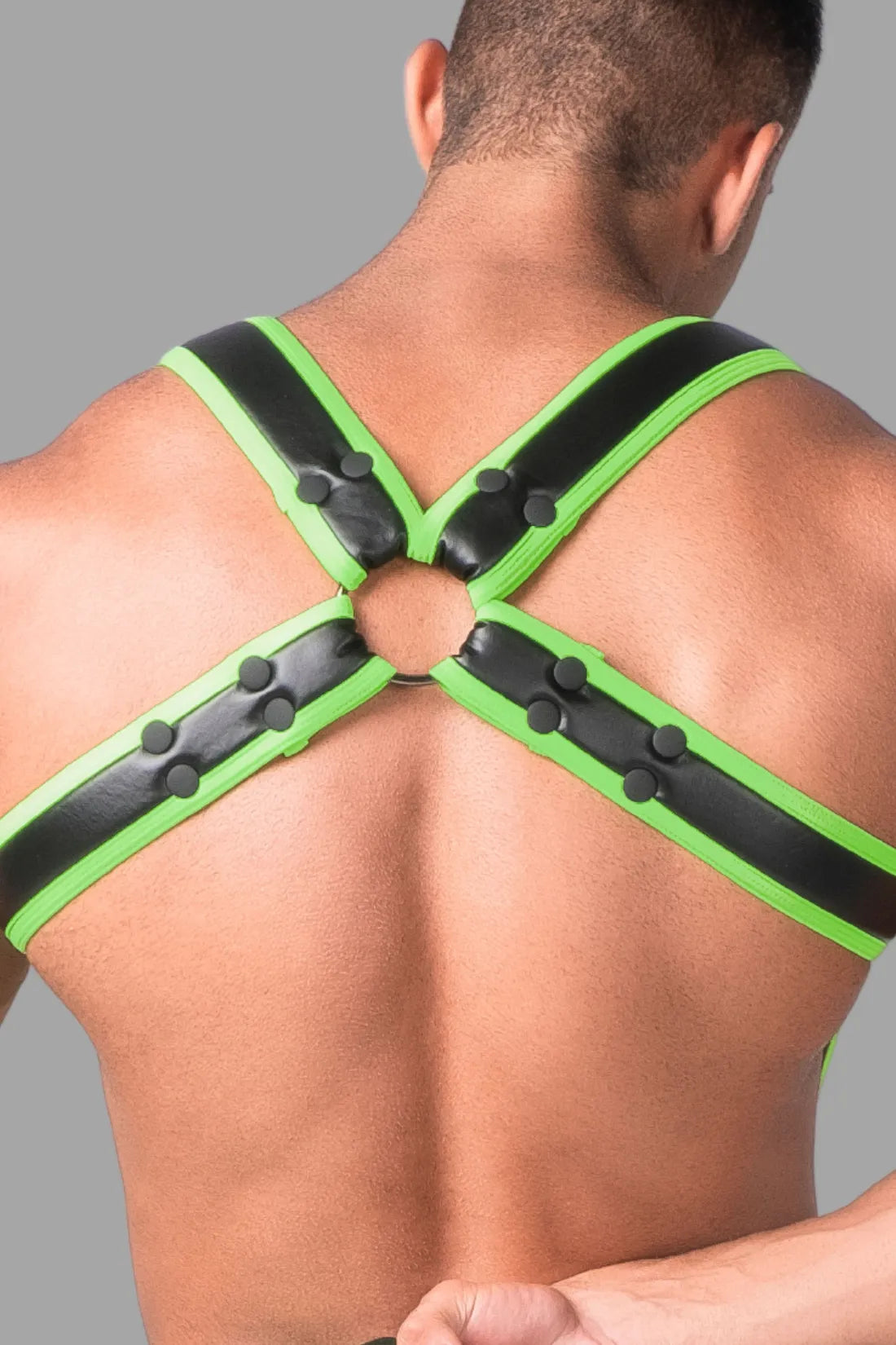 Youngero. Men's Body Harness. Black & Green 'Neon'