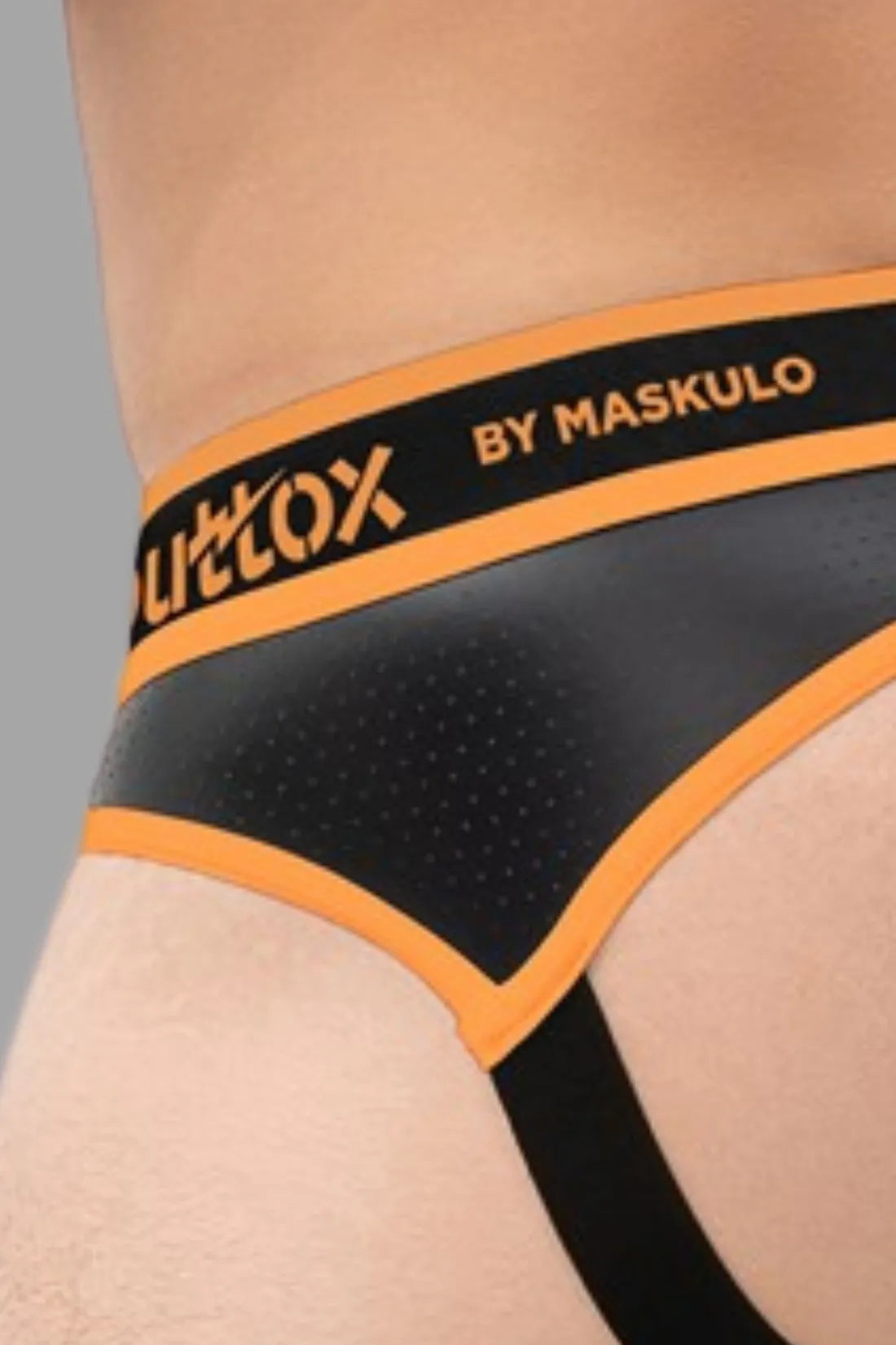 Outtox by Maskulo. Open Rear Briefs with Snap Codpiece. Orange