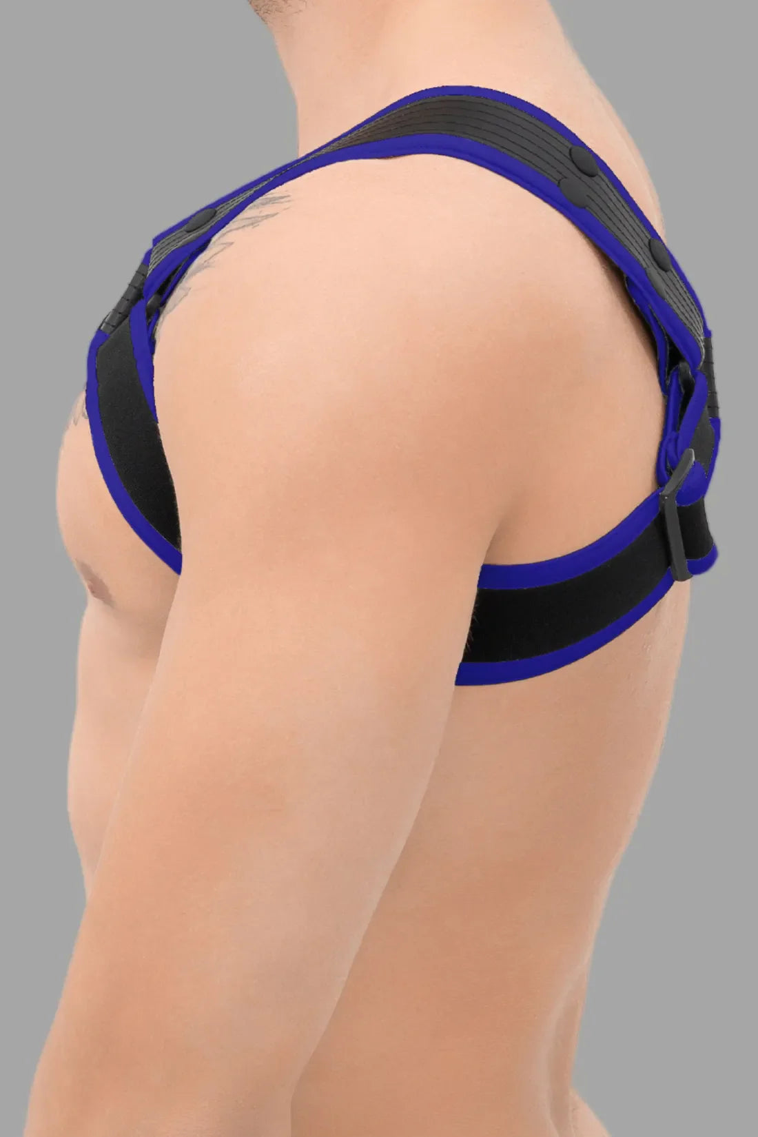 Outtox. Body Harness with Snaps. Black and Blue