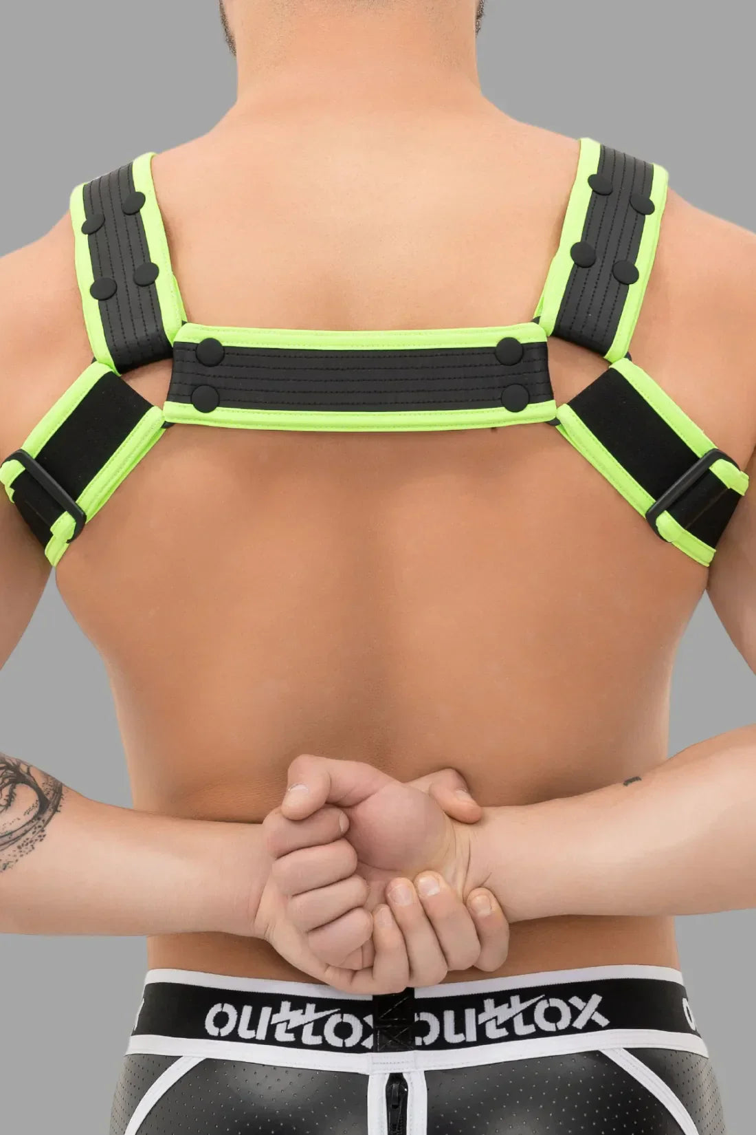 Outtox. Body Harness with Snaps. Black and Green 'Neon'