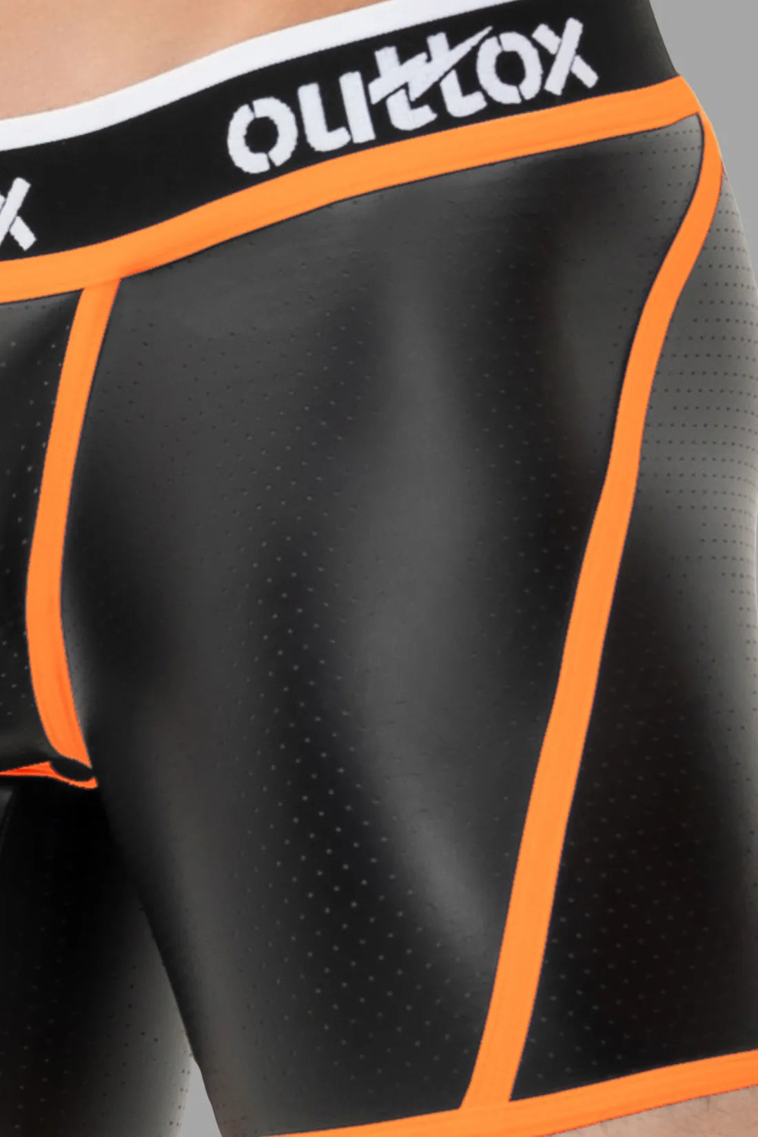 Outtox. Open Rear Shorts with Snap Codpiece. Orange 'Neon'