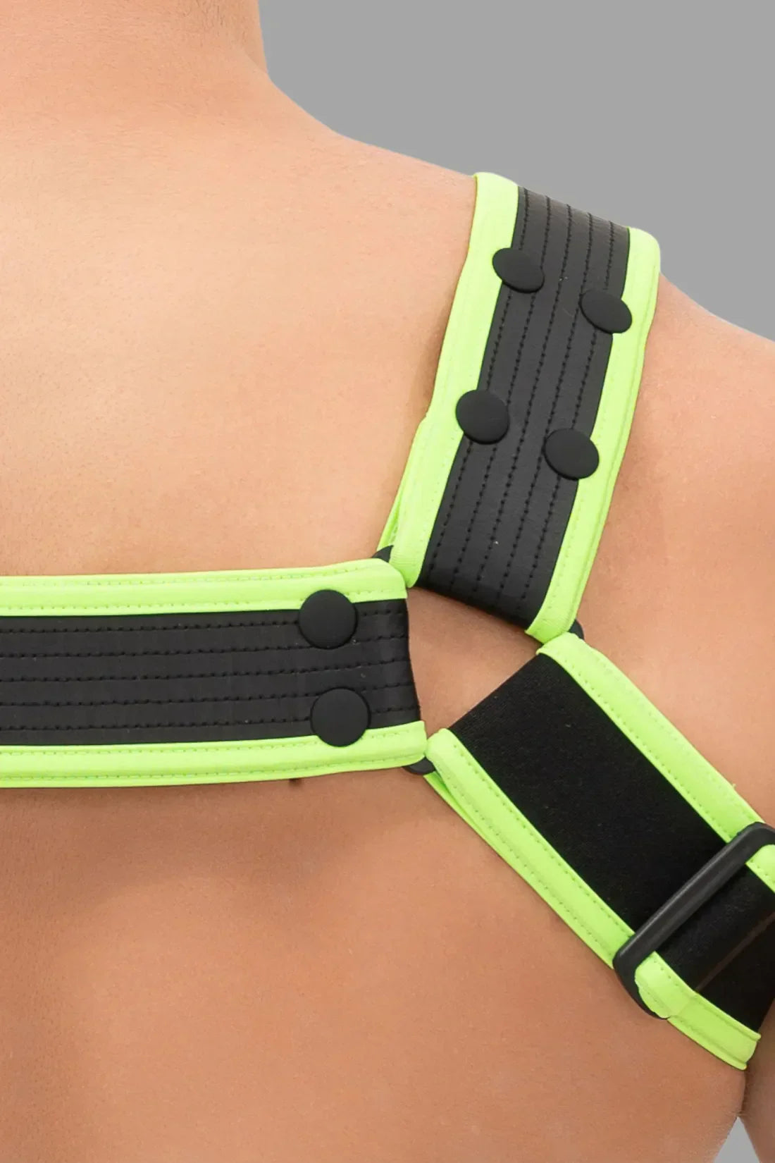 Outtox. Body Harness with Snaps. Black and Green 'Neon'