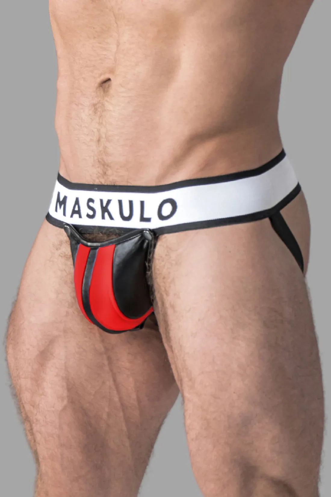 Armored. Men's Jock. Detachable Codpiece. Black and Red