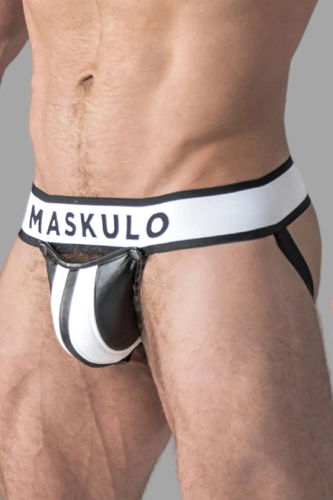 Armored. Men's Jock. Detachable Codpiece. White and Black