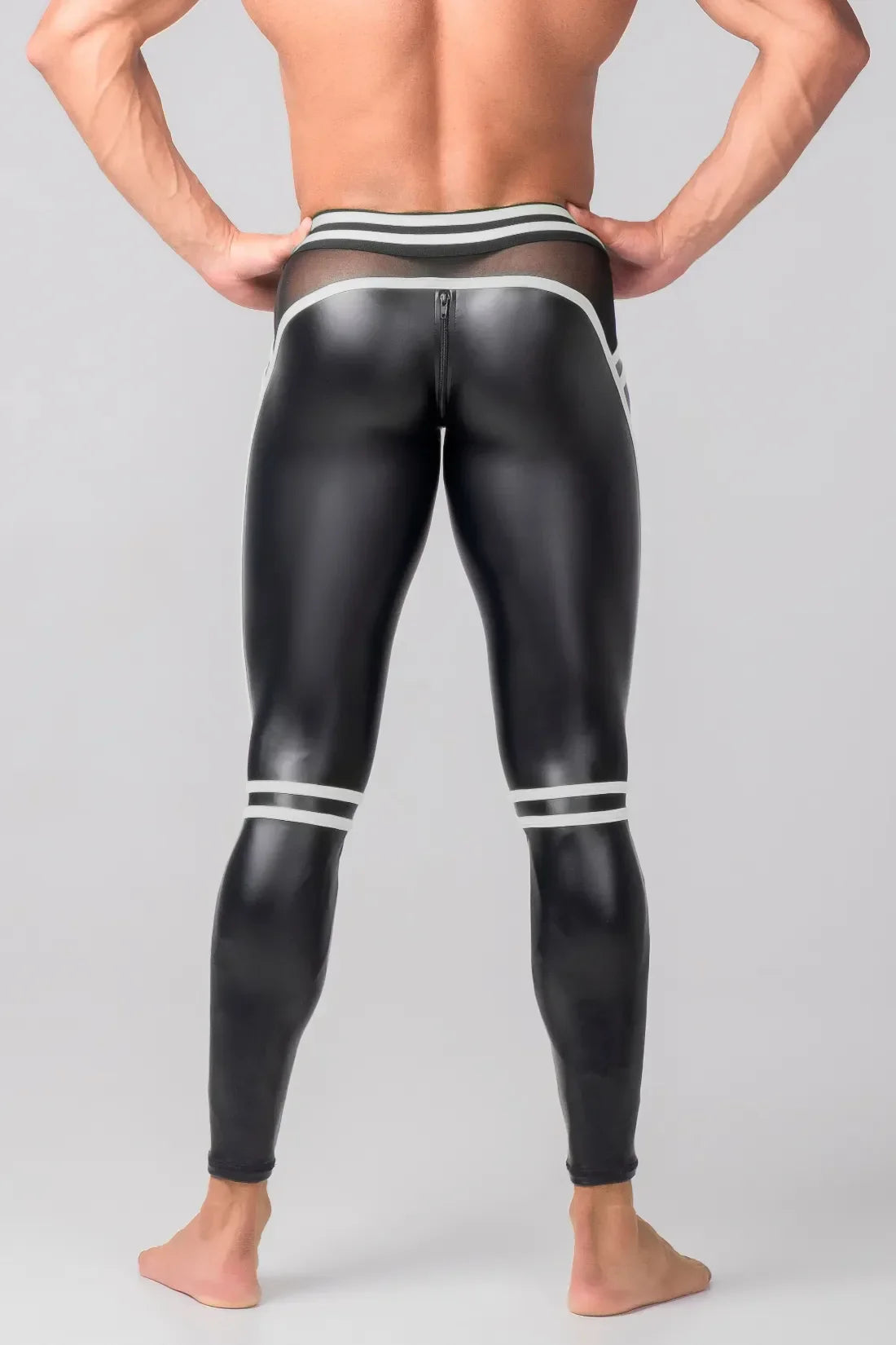 Men's Leggings. Codpiece. Zippered Rear. Black and White 'Neon'