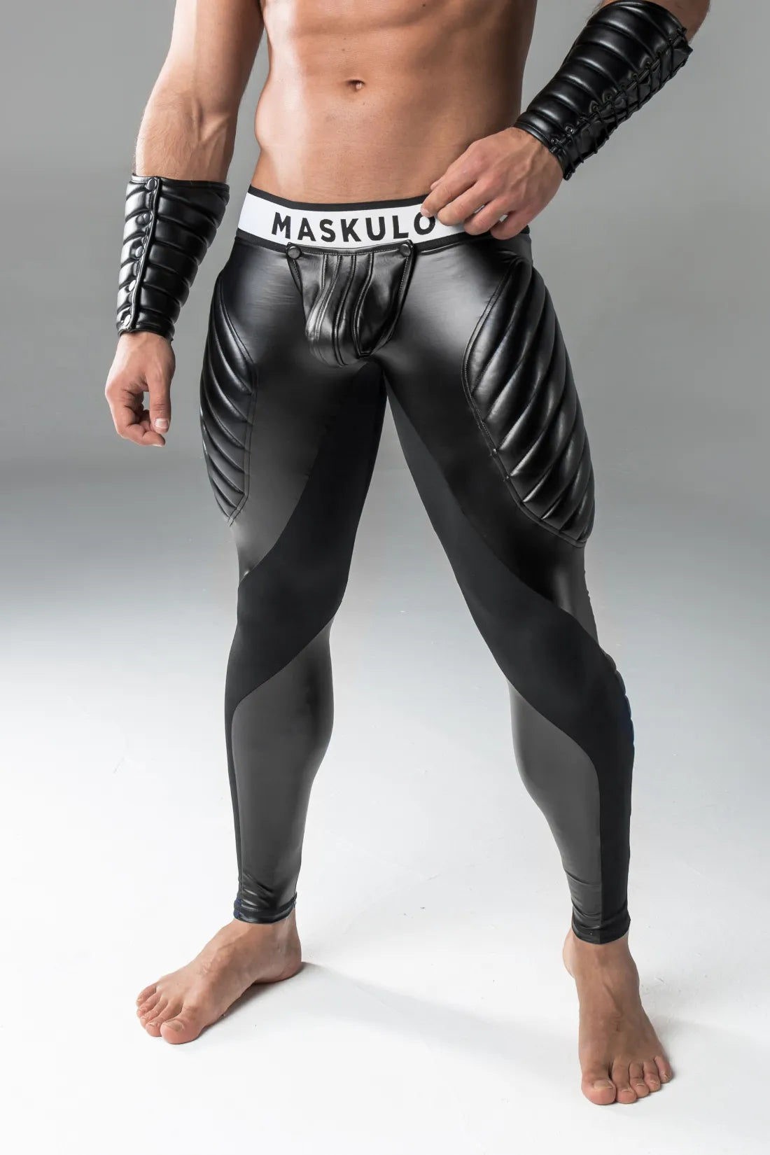 Armored. Men's Leggings. Codpiece. Zipped Rear. Black