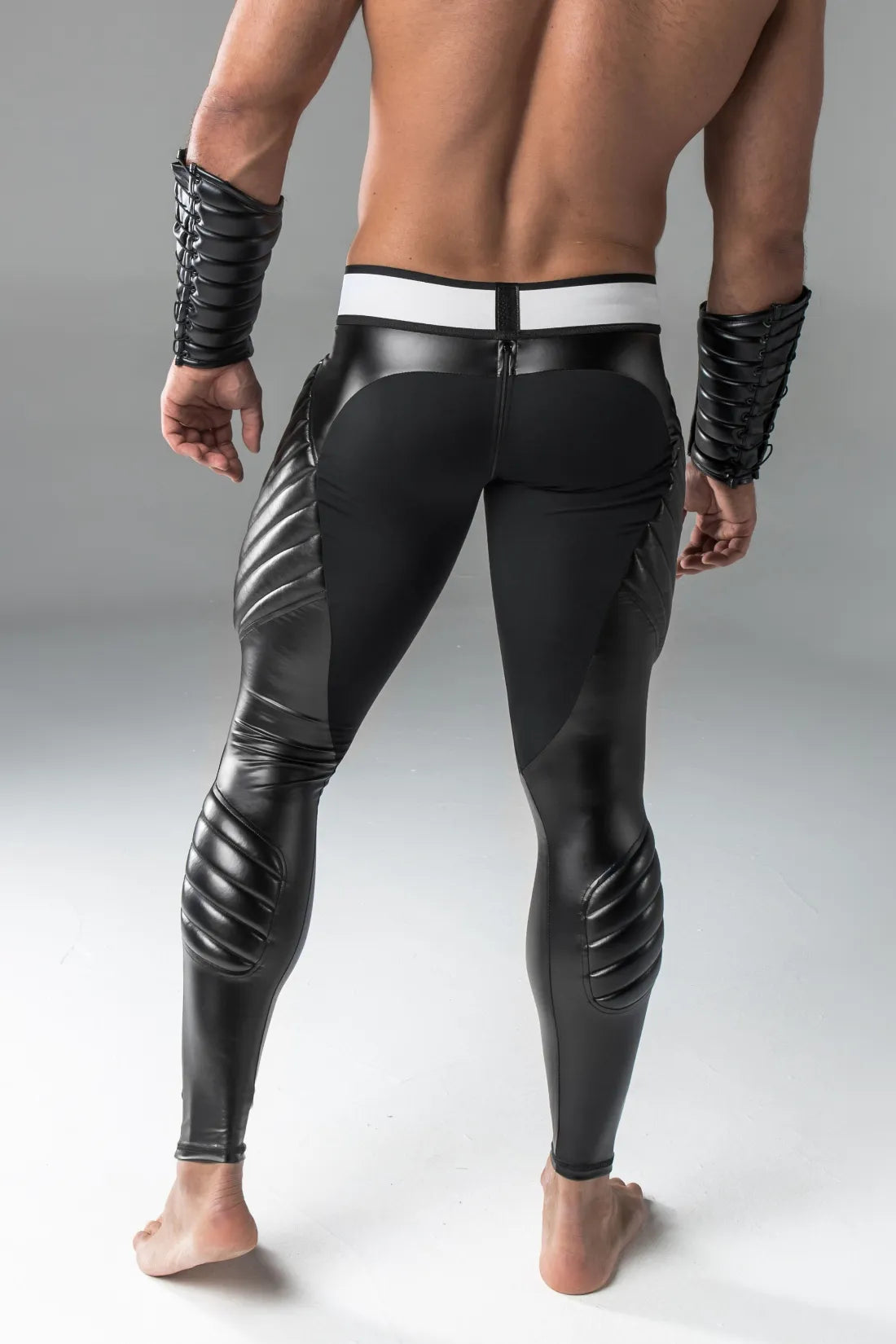 Armored. Men's Leggings. Codpiece. Zipped Rear. Black