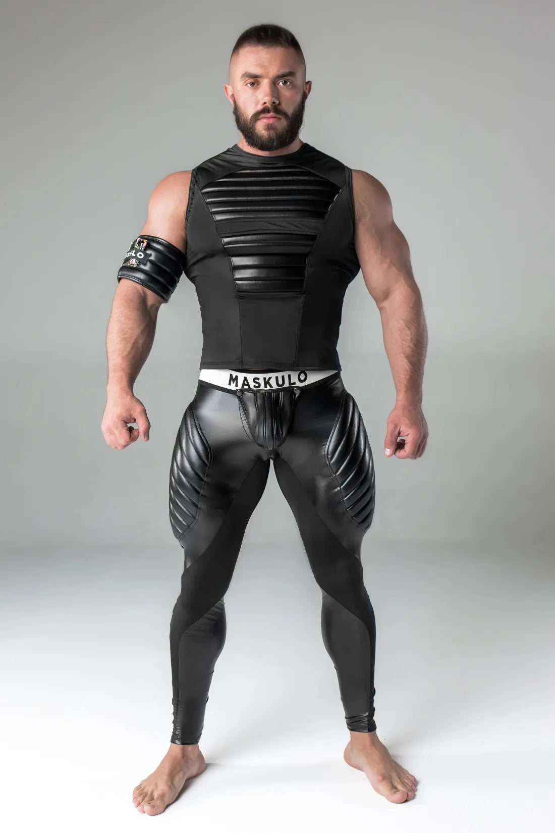 Armored. Men's Leggings. Codpiece. Zipped Rear. Black