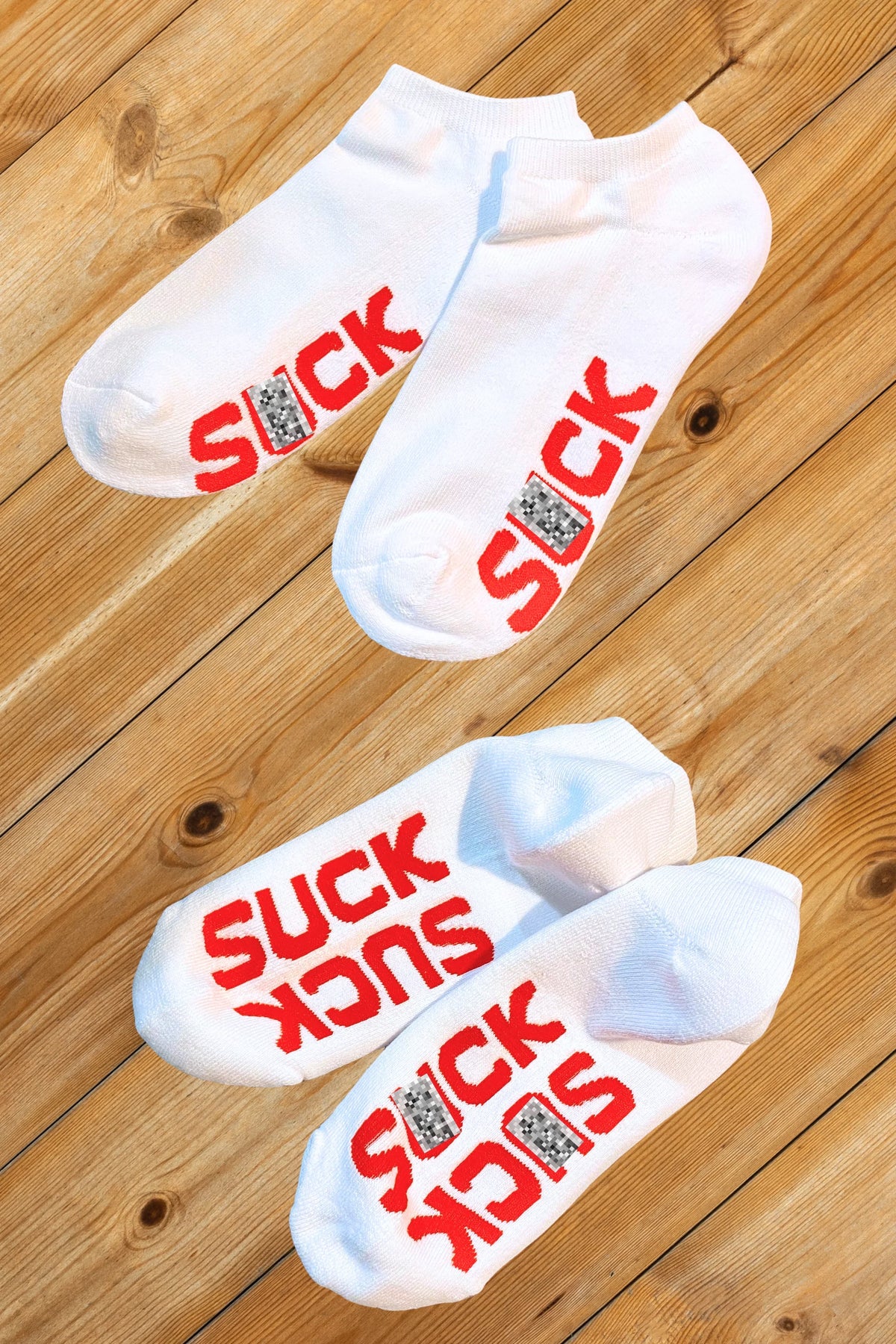 "S*CK" Ankle Socks. White + Red