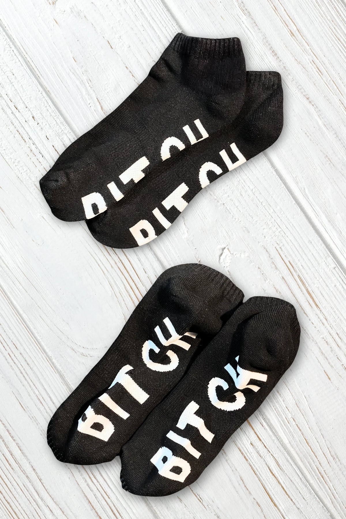 "B*TCH" Ankle Socks. Black + White