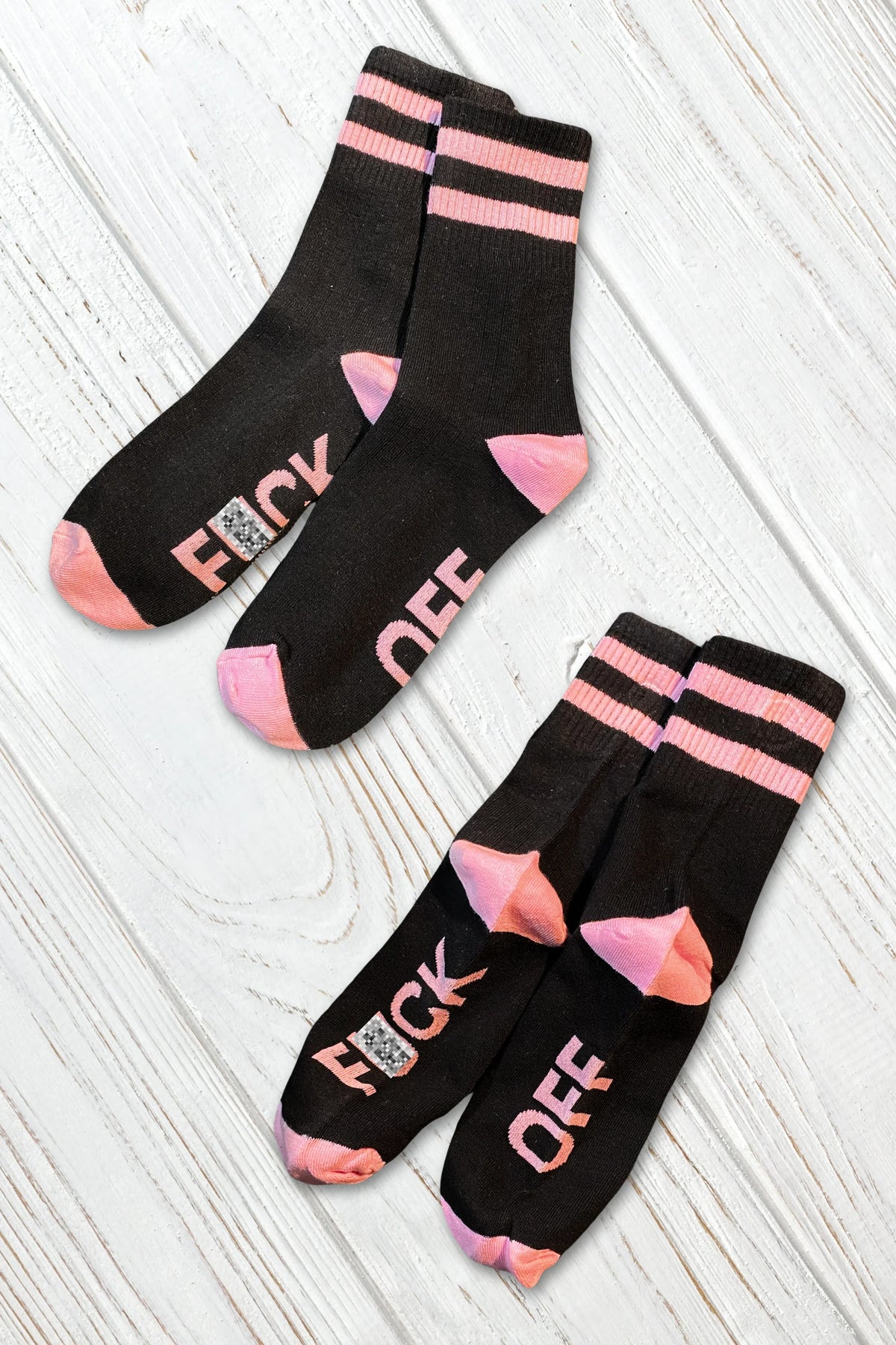 "F*CK OFF" Crew Socks. Black + Pink