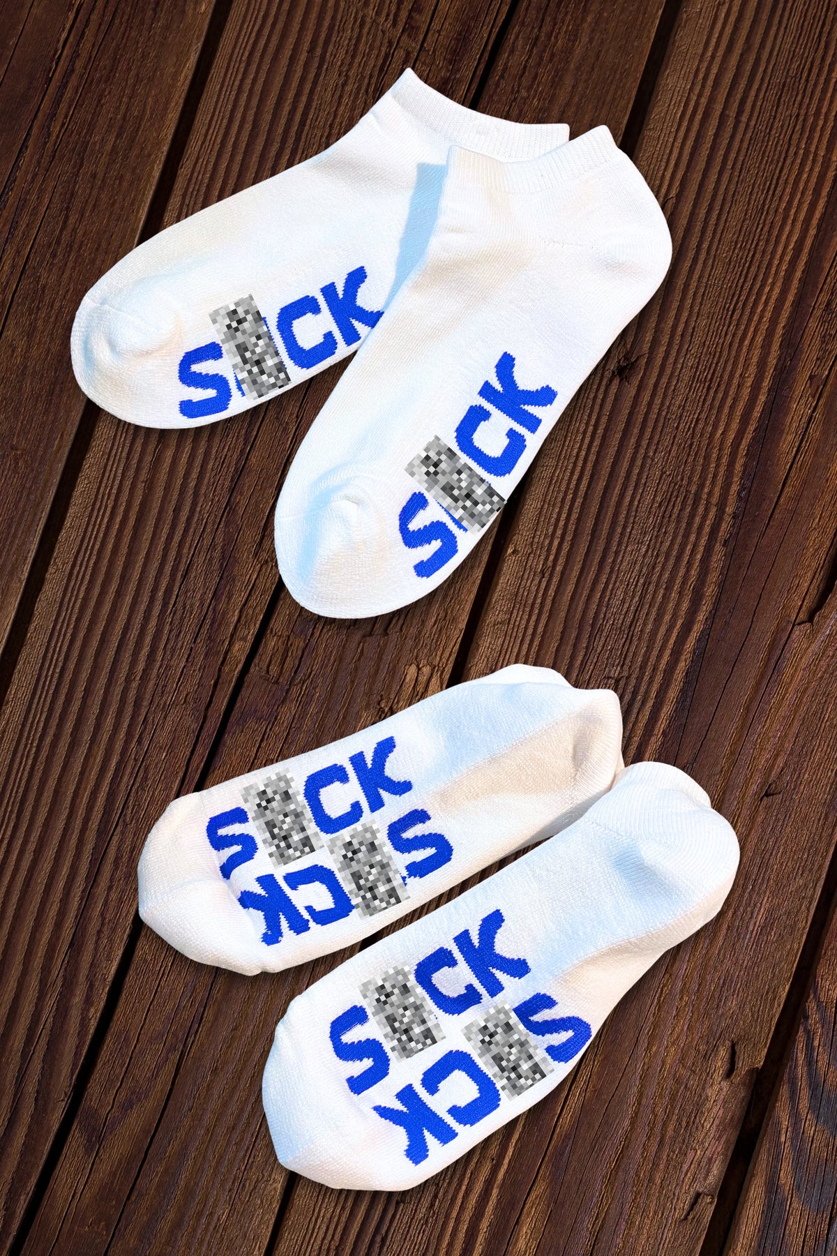 "S*CK" Ankle Socks. White + Blue