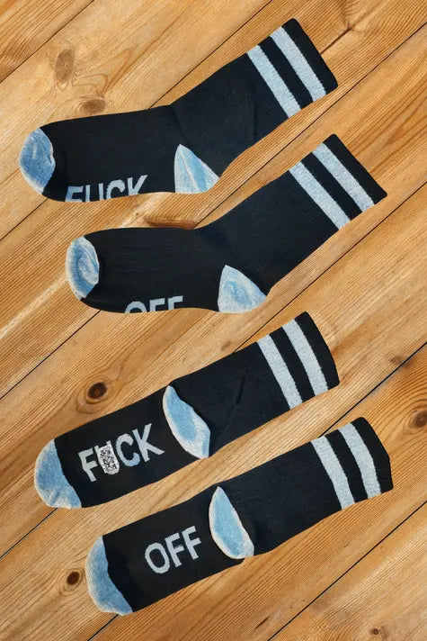 "F*CK OFF" Crew Socks. Black + Gray