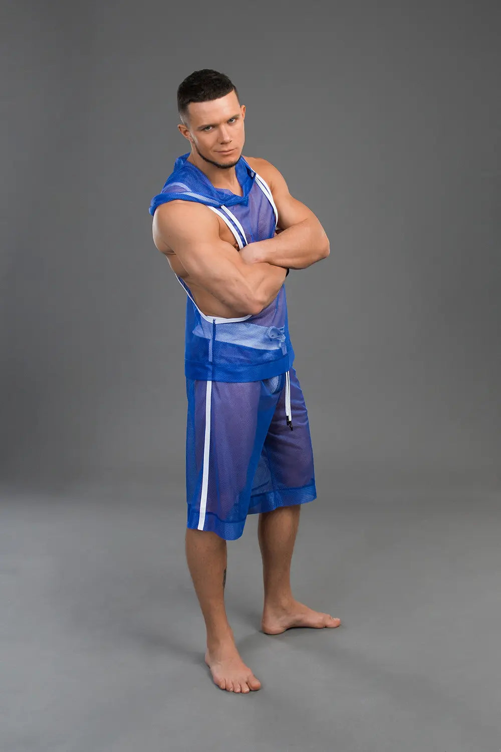Youngero. Sleeveless Mesh Hoodie. Blue Royal