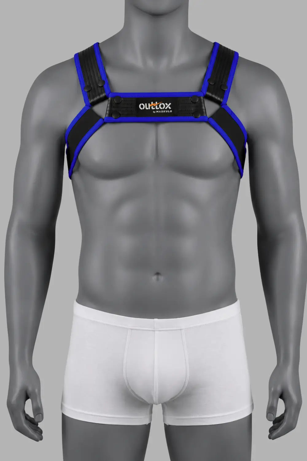 Maskulo製Outtox。 ブルドッグハーネス（スナップ付き）。ブラック＆ブルー