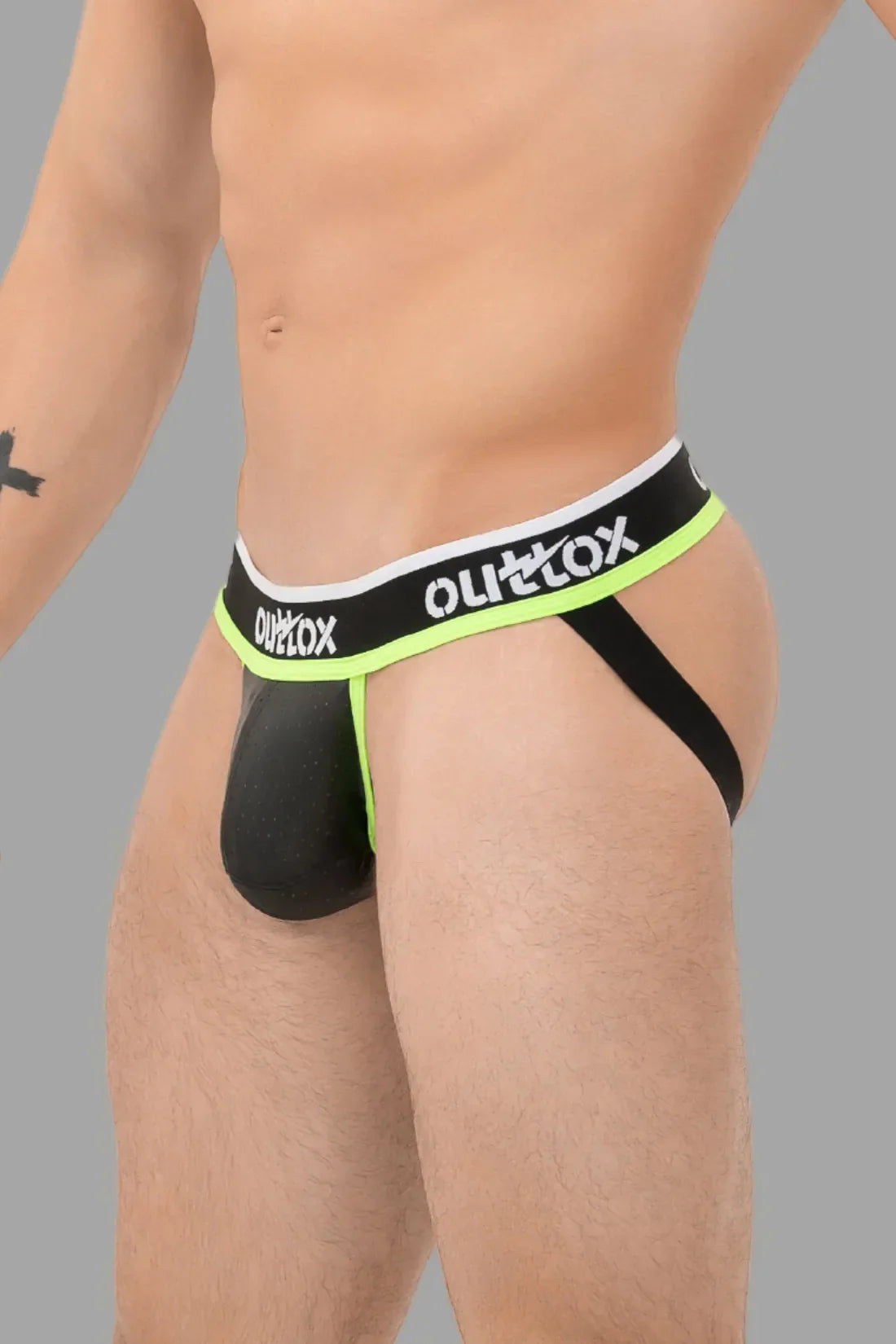 Outtox. Jock with Snap Codpiece. Black and Green 'Neon'