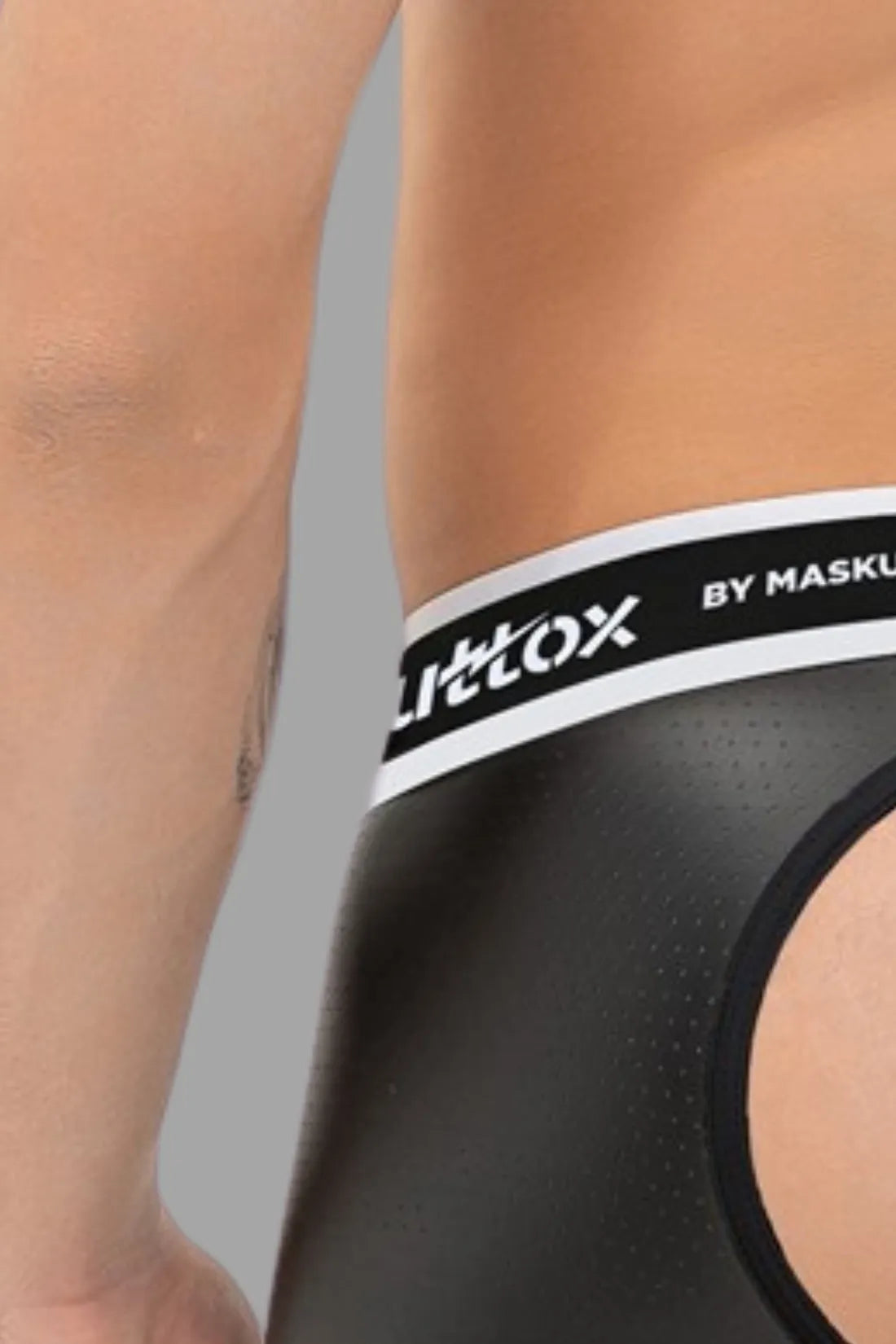 Outtox by Maskulo. Open Rear Trunk Shorts. Snap Codpiece. Black