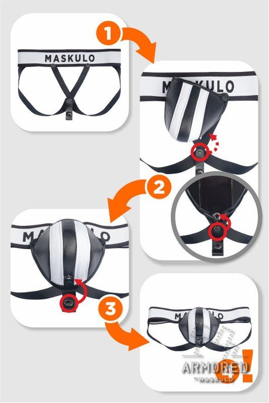 Armored. Men's Jock. Detachable Codpiece. Black and White - MJS121 - Y4 - Maskulo US NY FL