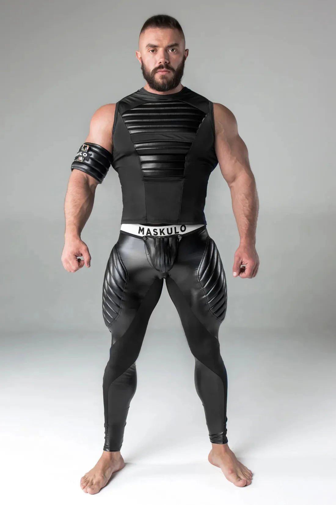 Armored. Men's Leggings. Codpiece. Zipped Rear. Black - MLG108-Y5 - Maskulo US NY FL