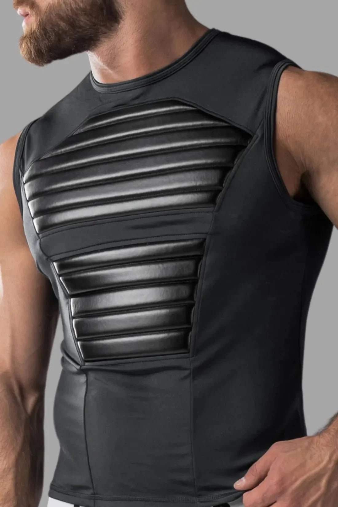 Armored. Men's Tank Top. Spandex. Front Pads. Black - MTP107 - Y1 - Maskulo US NY FL