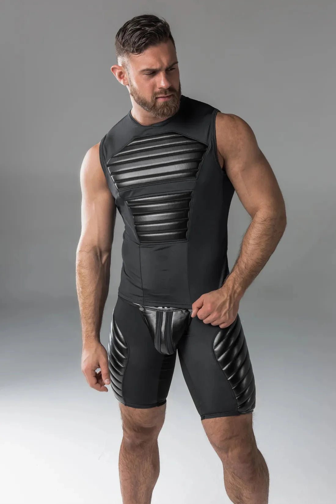 Armored. Men's Tank Top. Spandex. Front Pads. Black - MTP107 - Y1 - Maskulo US NY FL