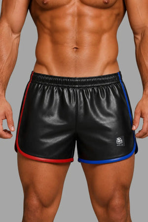 Axel GoDuo Shorts. Red + Blue. Jogging styled PU Leather Shorts MSH275 - 1 - Official brand store Maskulo US, Miami FL