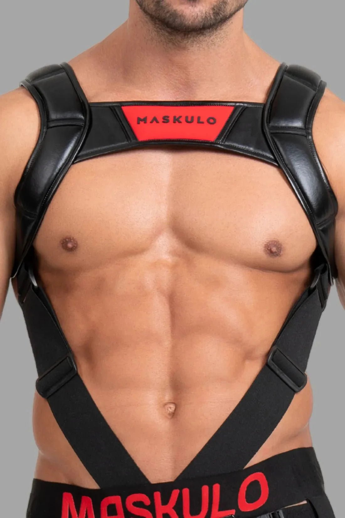 Body Harness with Push - up Effect. Black and Red - MHR119 - Y5 - Maskulo US NY FL