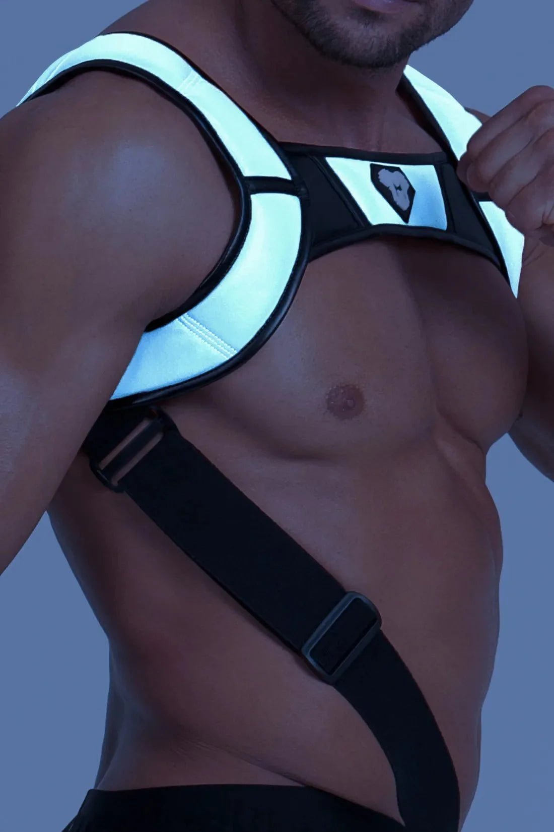 Body Harness with Push - up Effect. XXL size. Black and Grey Reflective Light - MHR122 - Y5 - Maskulo US NY FL