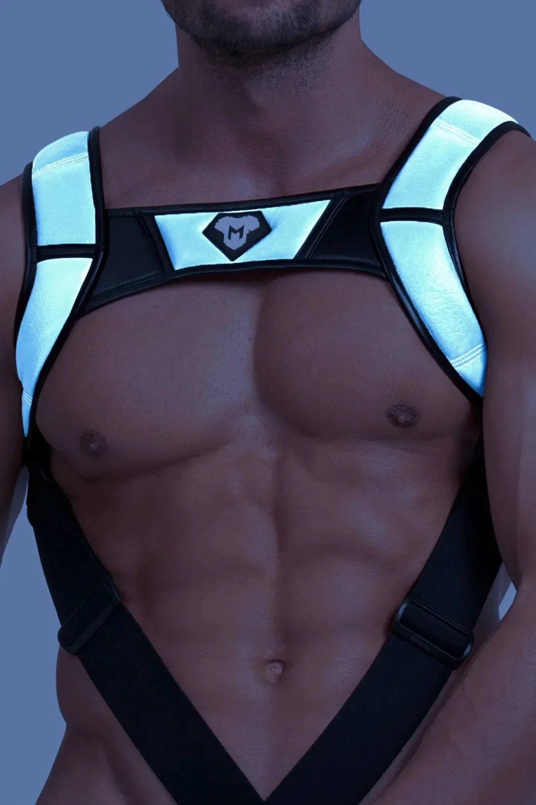 Body Harness with Push - up Effect. XXL size. Black and Grey Reflective Light - MHR122 - Y5 - Maskulo US NY FL