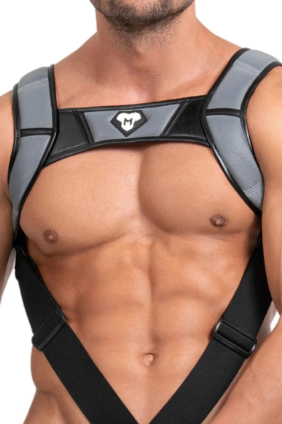Body Harness with Push - up Effect. XXL size. Black and Grey Reflective Light - MHR122 - Y5 - Maskulo US NY FL